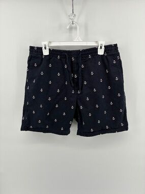 H&M Relaxed Fit Nautical Anchor Shorts Navy Blue White